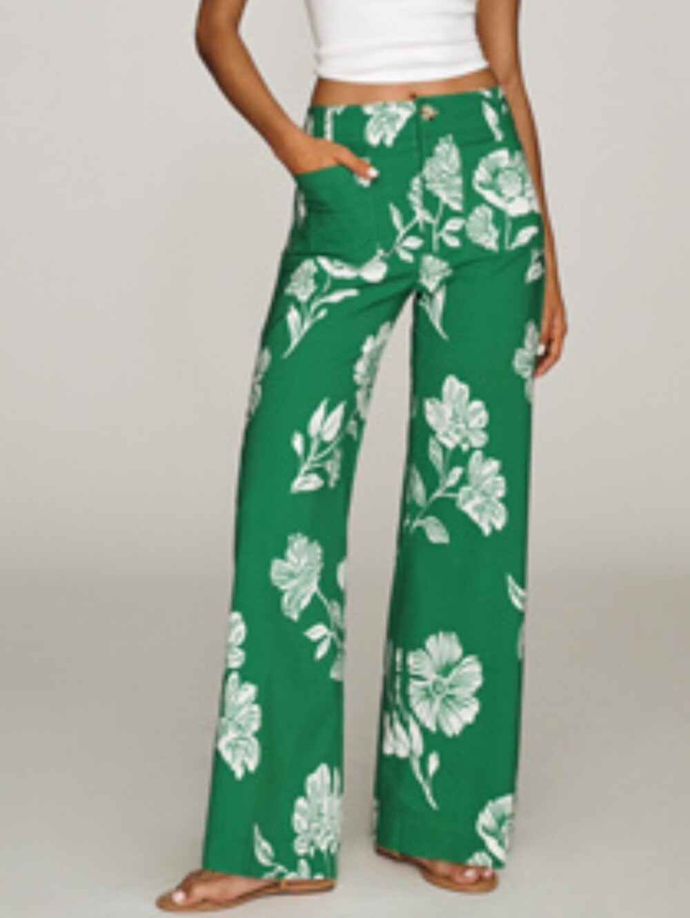 Anthropologie Maeve Colette High Waist  Green Floral Print Pants